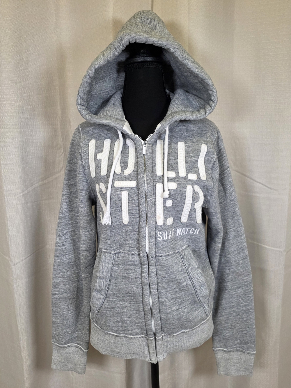 Hollister Y2K Gray Zip Hoodie Surf Watch Logo Small